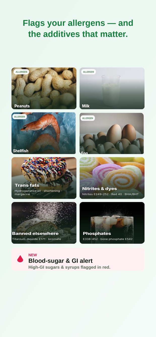 Allergens and additives flagged